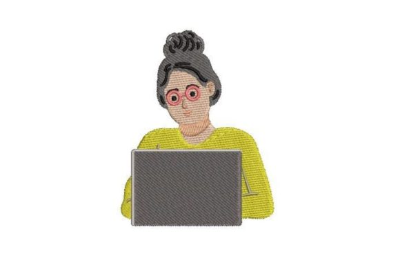 Review: Woman Using a Laptop Embroidery Design